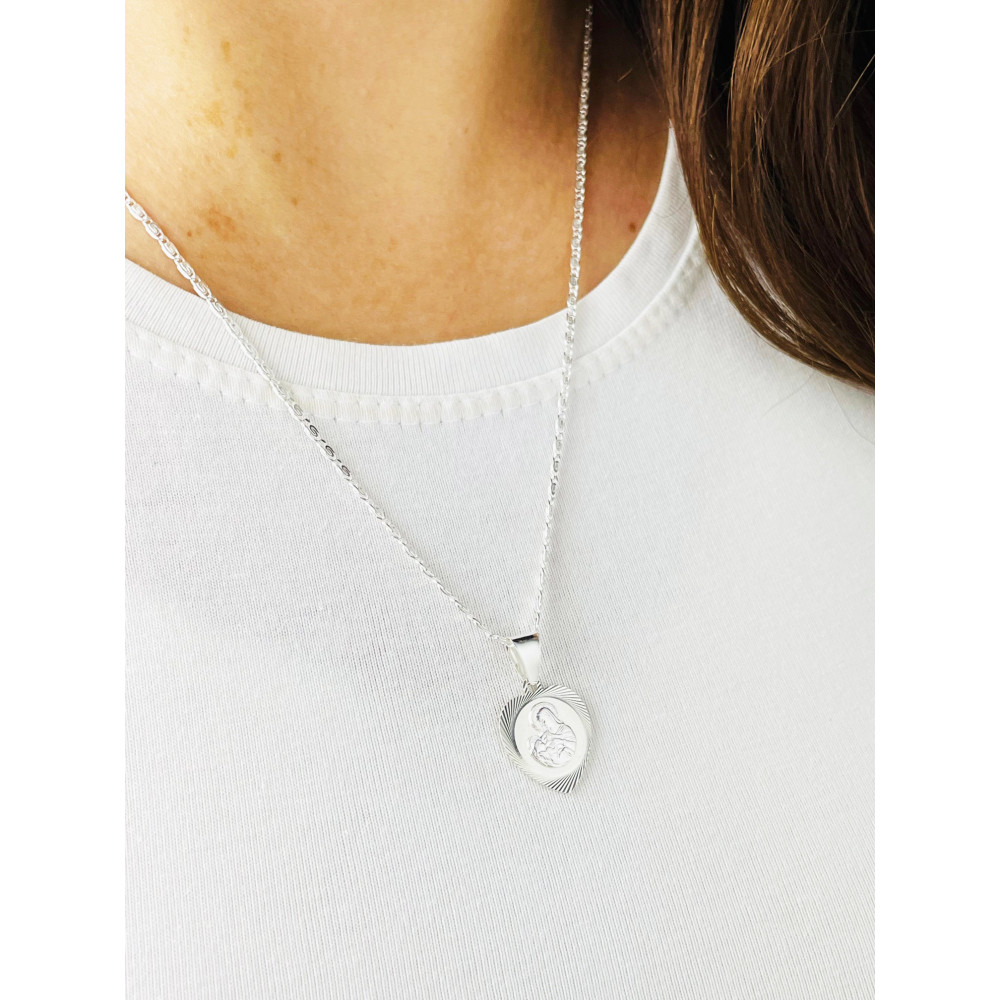 Srebrny Medalik serce Matka Boska z Dzieciątkiem Komunia Chrzest