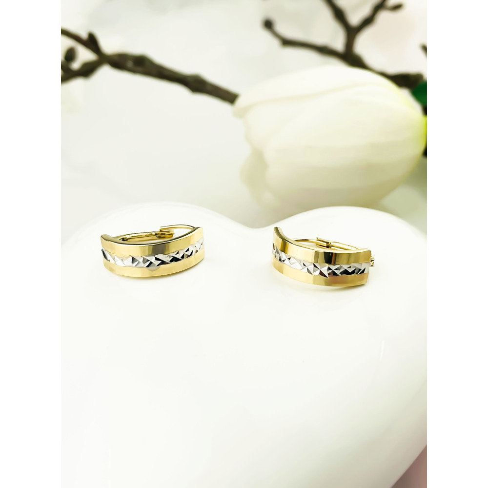 zweifarbig Gold Ohrringe Ohrhänger Ohrstecker Ohrschmuck Paar Gelbgold 585er 14KT