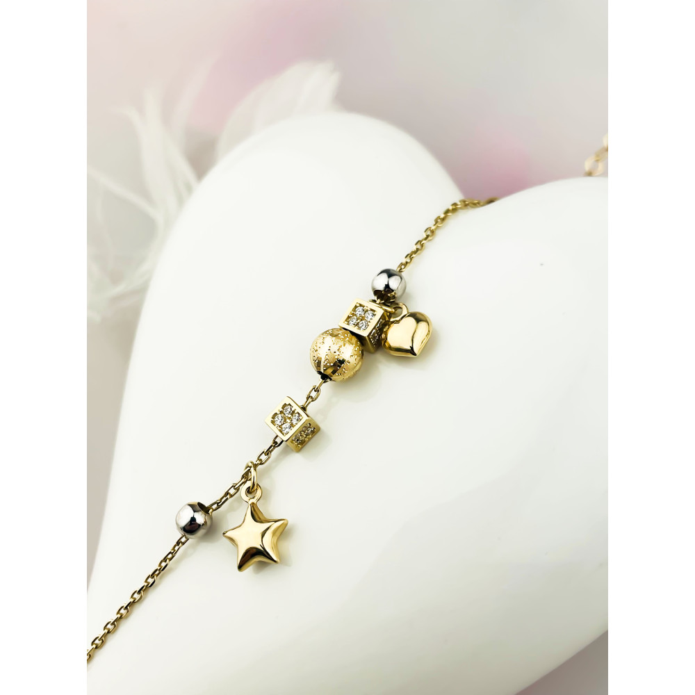 copy of copy of Złota bransoletka z zawieszkami serce