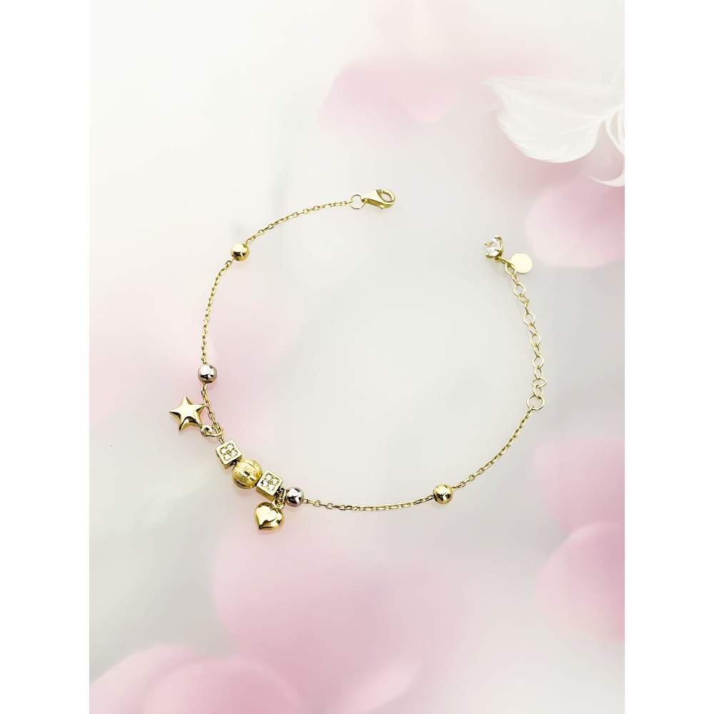 DamenGoldarmband Armband mit Herz und Stern Armkette Gelbgold 585er 14KT