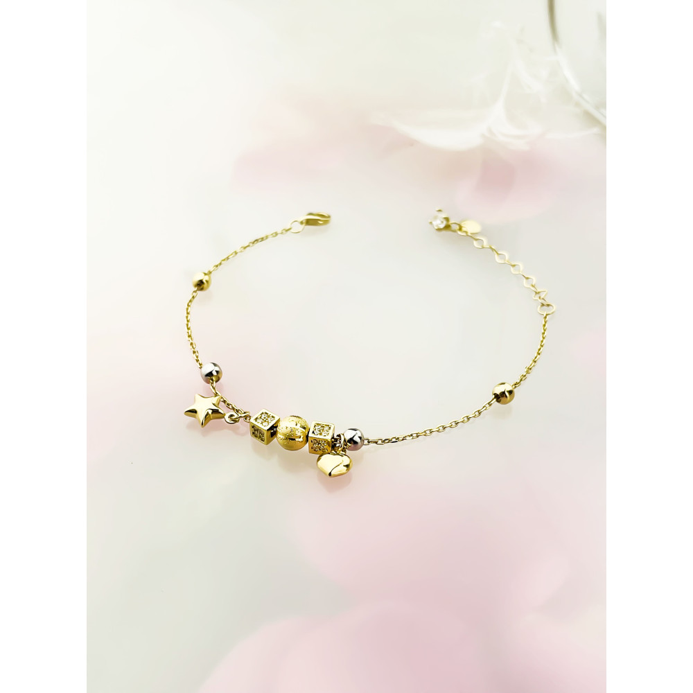 DamenGoldarmband Armband mit Herz und Stern Armkette Gelbgold 585er 14KT