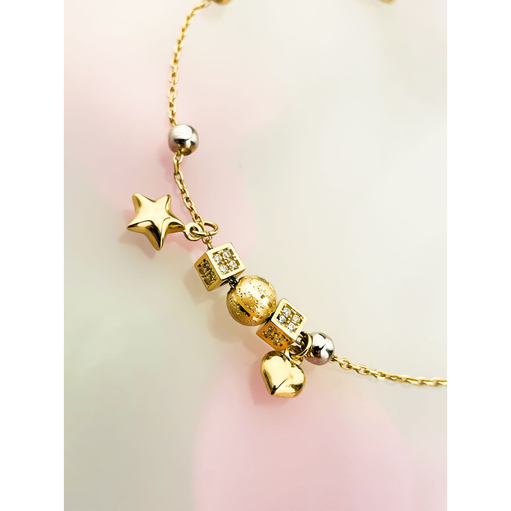 DamenGoldarmband Armband mit Herz und Stern Armkette Gelbgold 585er 14KT