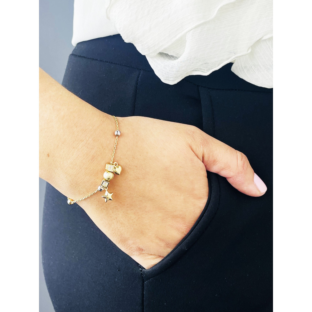 DamenGoldarmband Armband mit Herz und Stern Armkette Gelbgold 585er 14KT