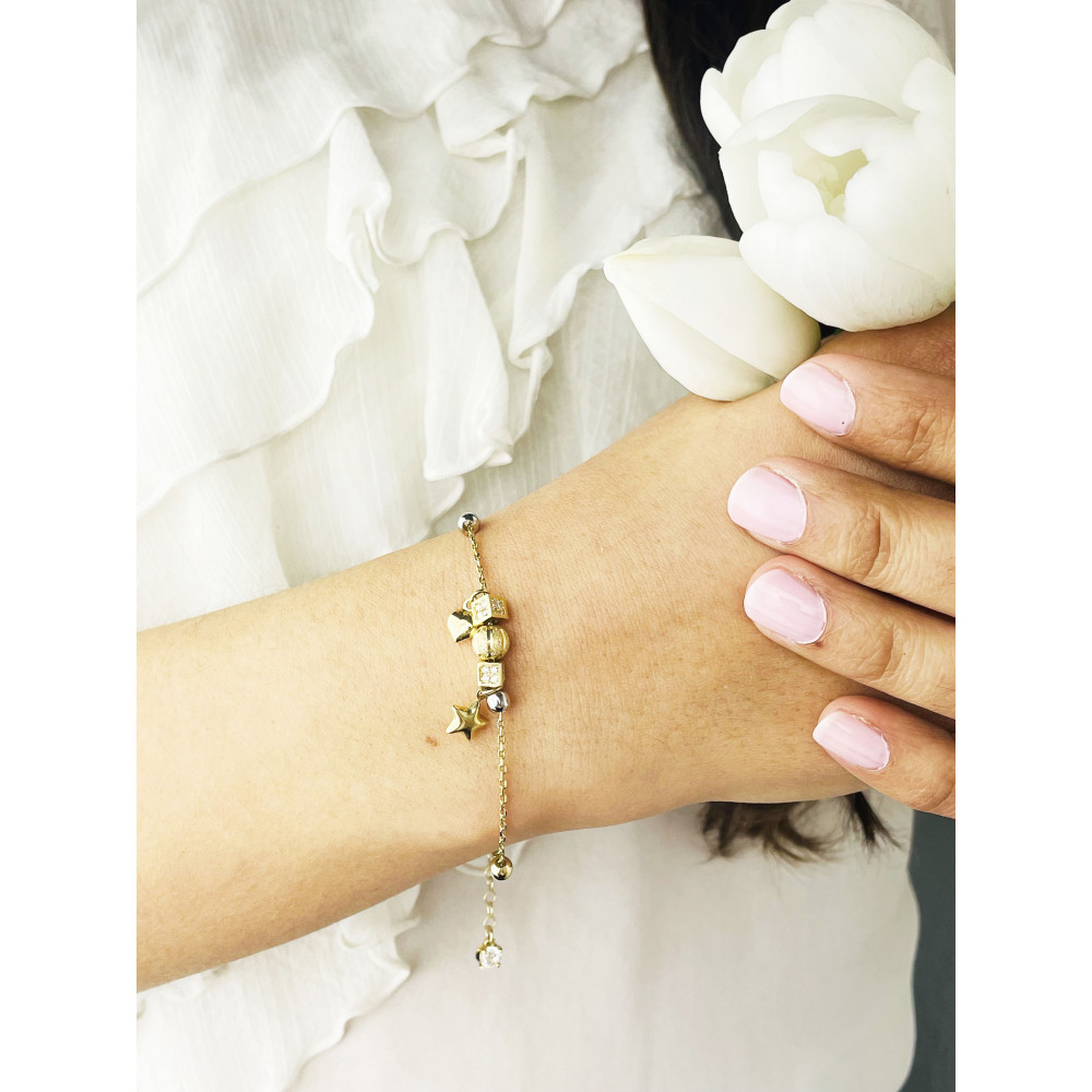 DamenGoldarmband Armband mit Herz und Stern Armkette Gelbgold 585er 14KT