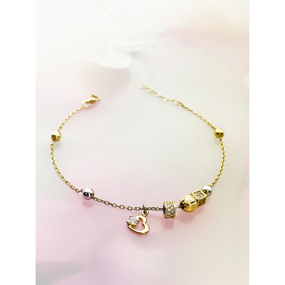 DamenGoldarmband Armband mit Herz und Zirkonia Armkette Gelbgold 585er 14KT