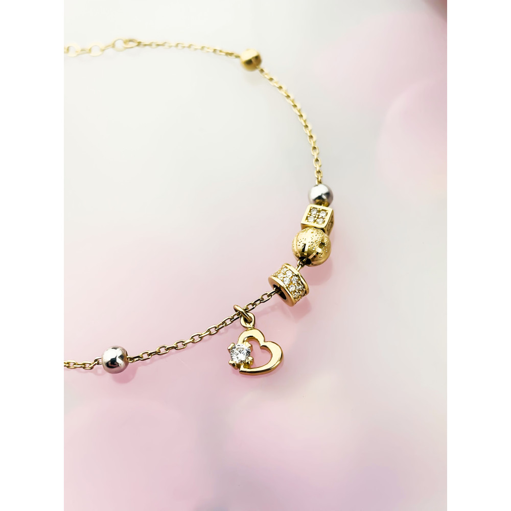 DamenGoldarmband Armband mit Herz und Zirkonia Armkette Gelbgold 585er 14KT