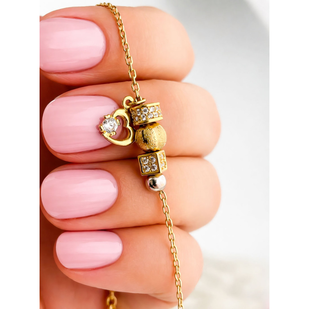 DamenGoldarmband Armband mit Herz und Zirkonia Armkette Gelbgold 585er 14KT