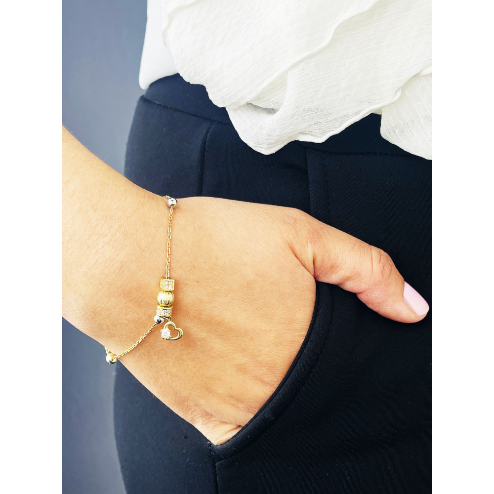 DamenGoldarmband Armband mit Herz und Zirkonia Armkette Gelbgold 585er 14KT