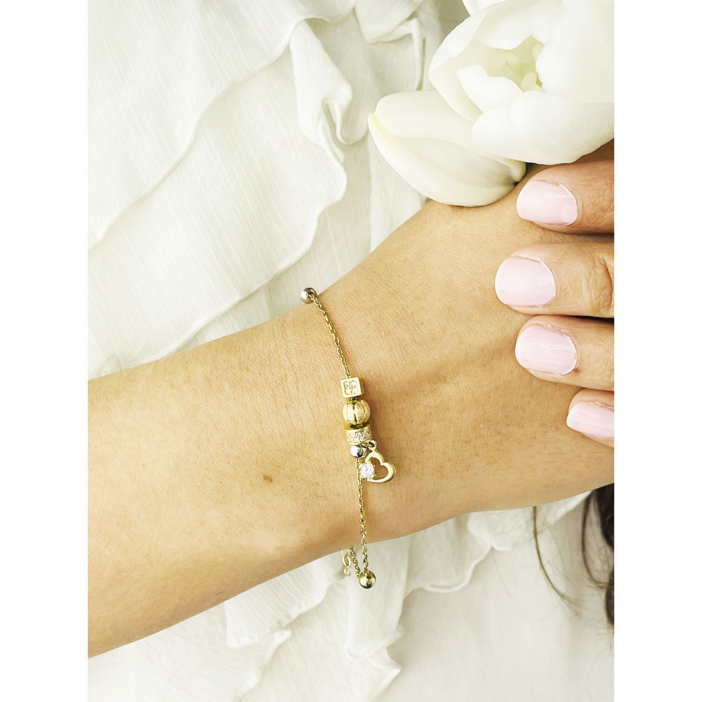 DamenGoldarmband Armband mit Herz und Zirkonia Armkette Gelbgold 585er 14KT