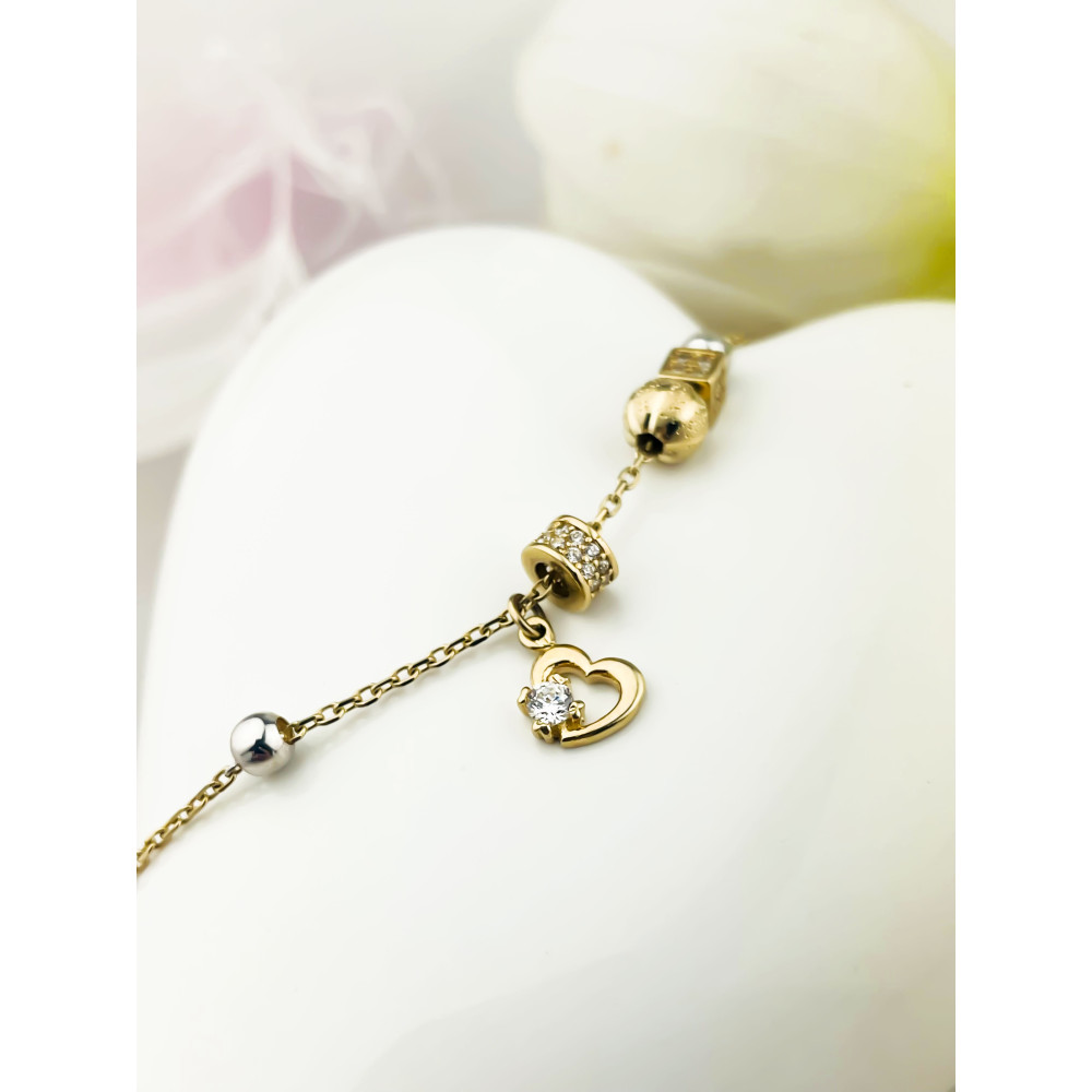DamenGoldarmband Armband mit Herz und Zirkonia Armkette Gelbgold 585er 14KT