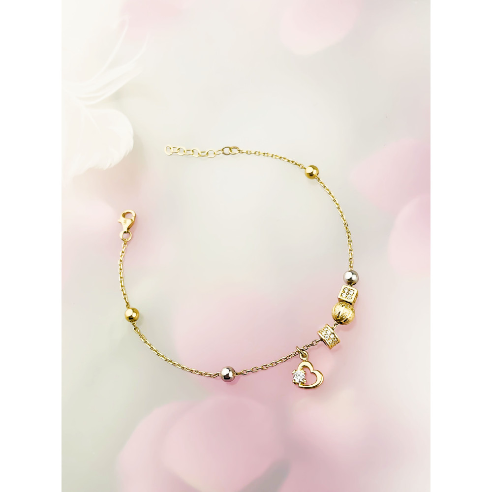 DamenGoldarmband Armband mit Herz und Zirkonia Armkette Gelbgold 585er 14KT