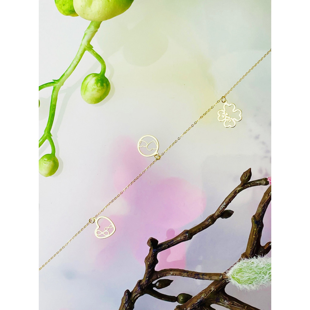 Złota bransoletka koniczynka serce nieskończoność