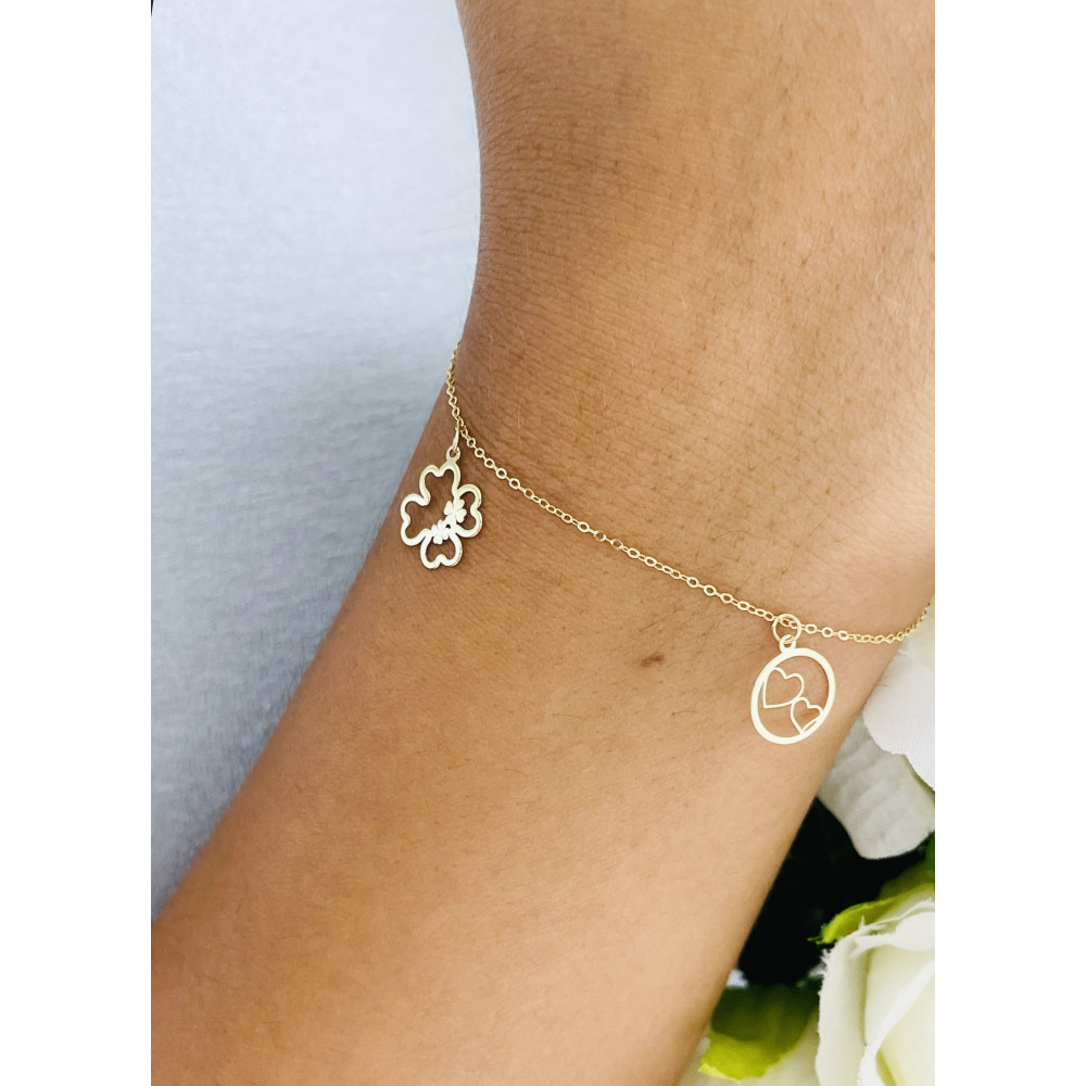 Damen Gold Armband Armkette Anhänger Herz Kleeblatt Infinity