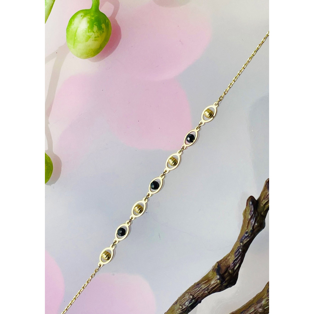 Goldarmbänd Damen Gold Armbänd Armkette mit Onyx