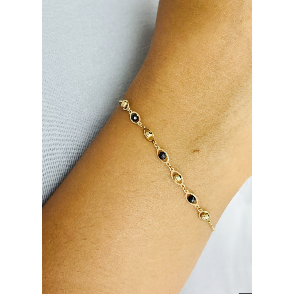 Goldarmbänd Damen Gold Armbänd Armkette mit Onyx