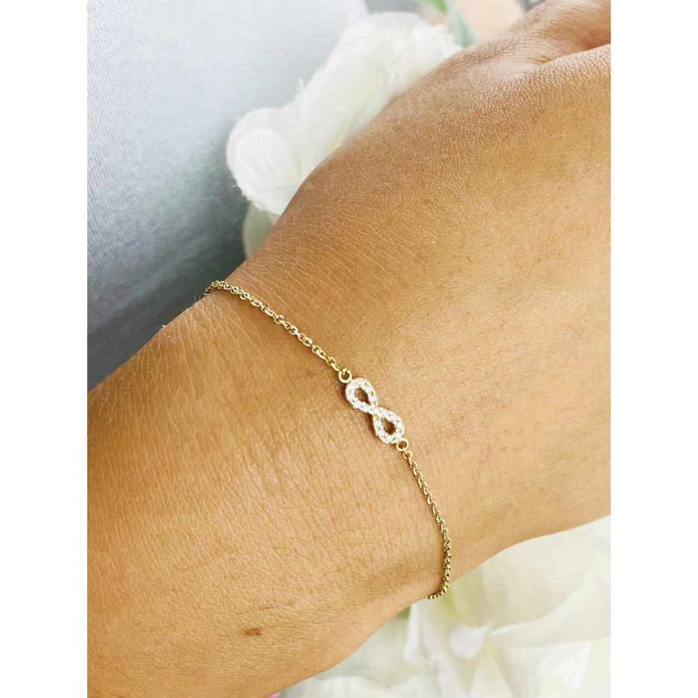 Złota bransoletka nieskończoność z cyrkoniami