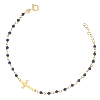 Złota bransoletka z onyksem krzyżyk