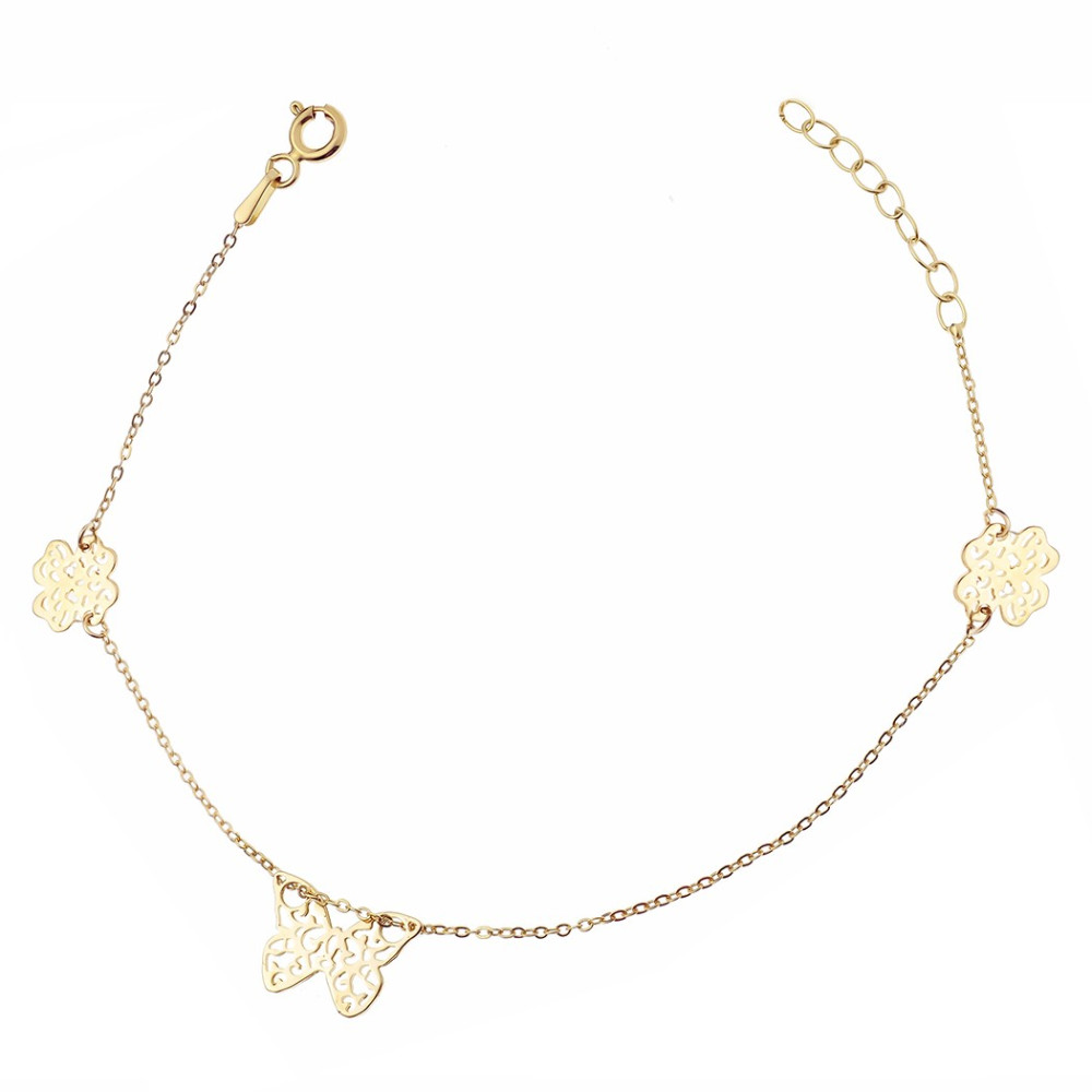 Damen Gold Armband Armkette Anhänger Kleeblatt Schmetterling