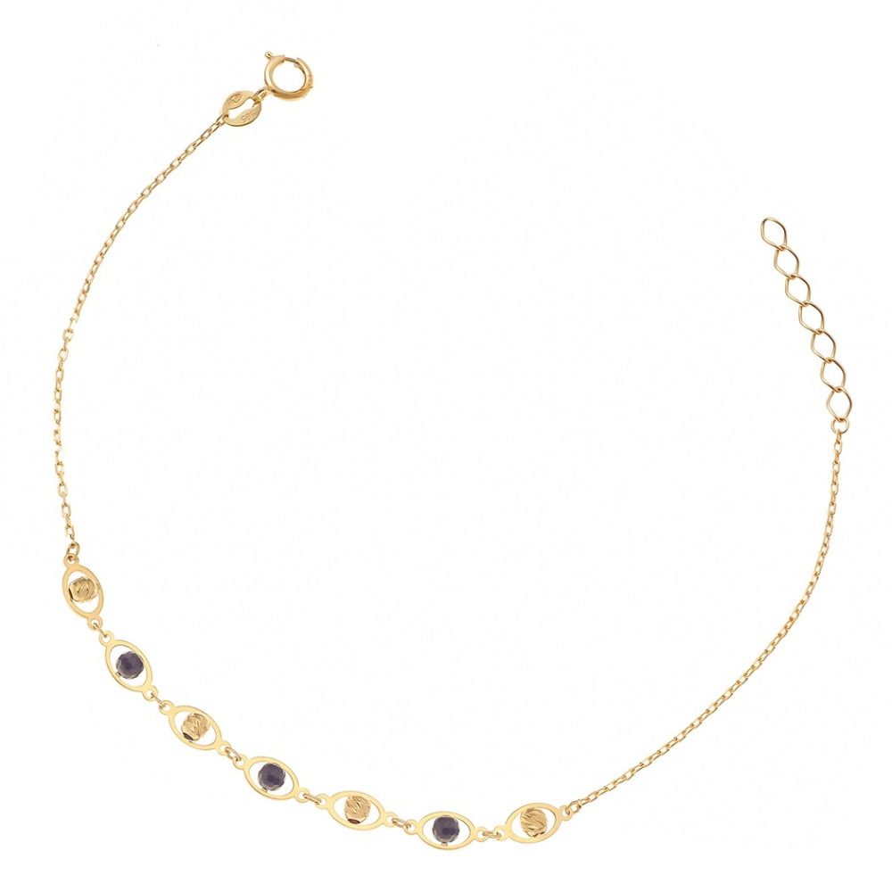 Złota bransoletka koraliki z onyksem