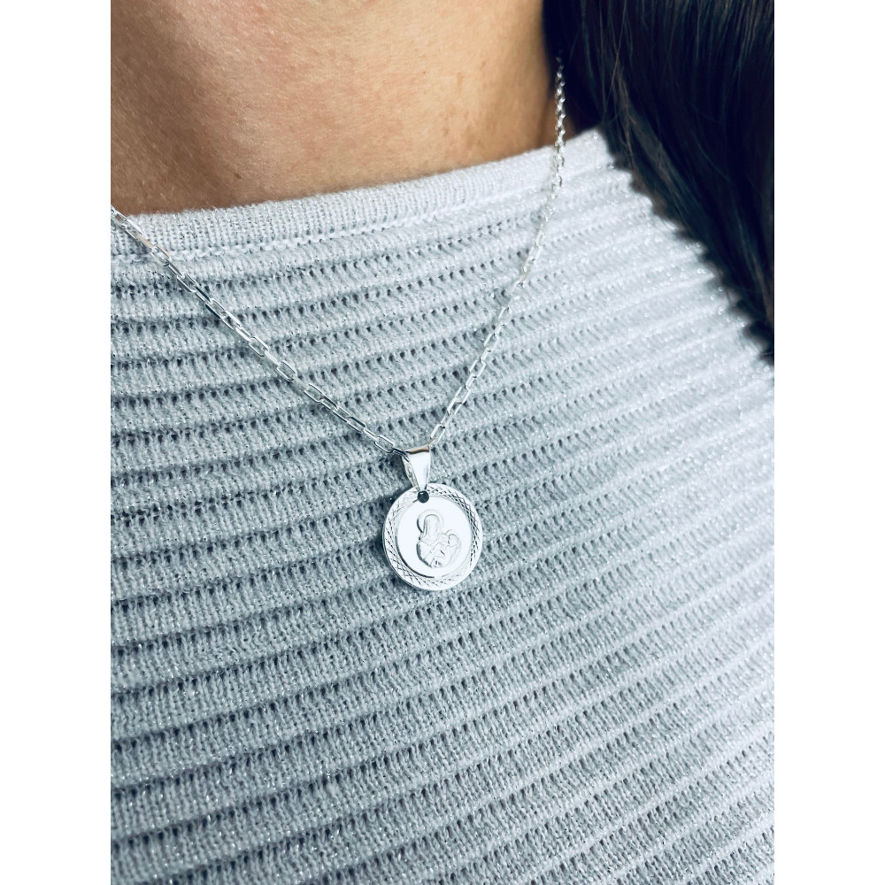 Srebrny Medalik Matka Boska z Dzieciątkiem Jezus