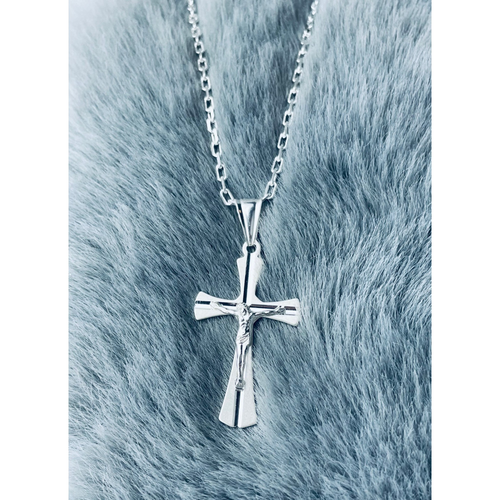 Silber Anhänger Kreuz mit Jesus Christus Erstkommunion Taufe