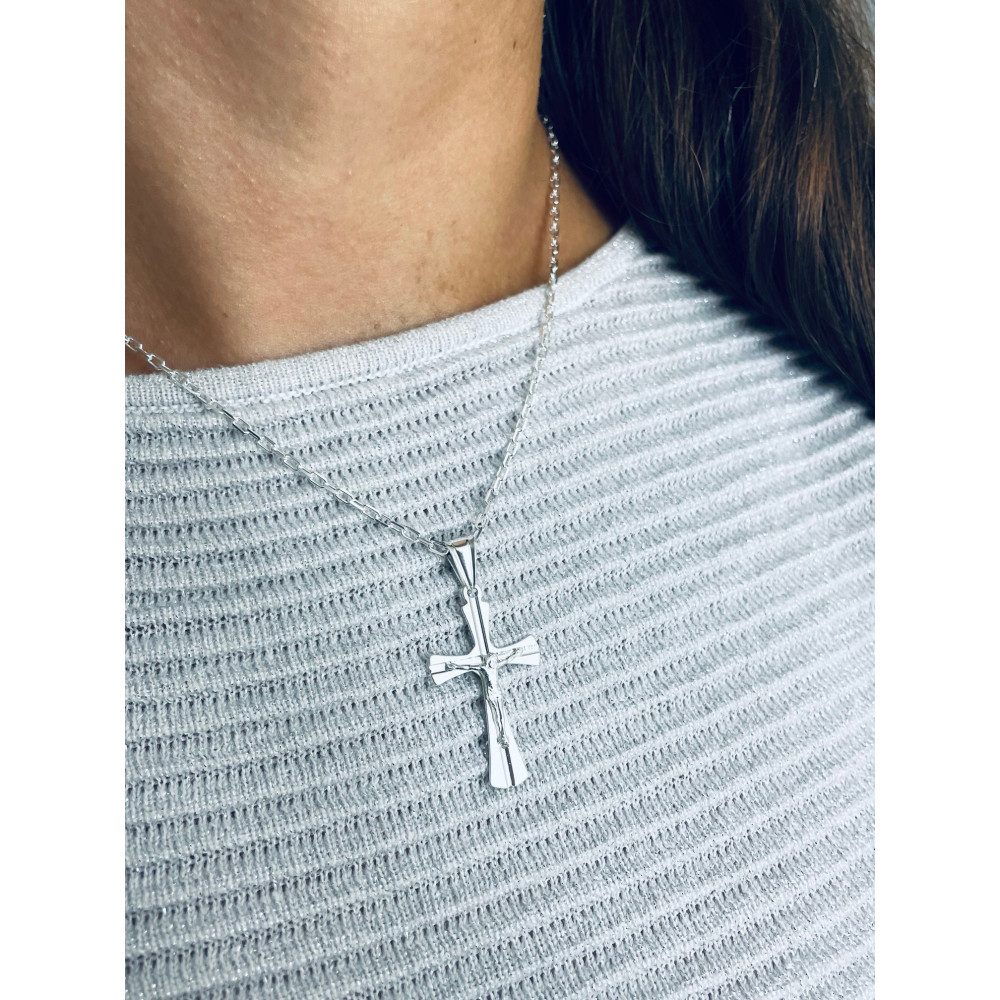Silber Anhänger Kreuz mit Jesus Christus Erstkommunion Taufe