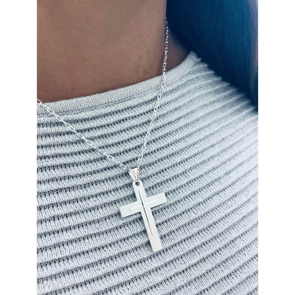 Silber Anhänger Kreuz mit Jesus Christus Erstkommunion Taufe