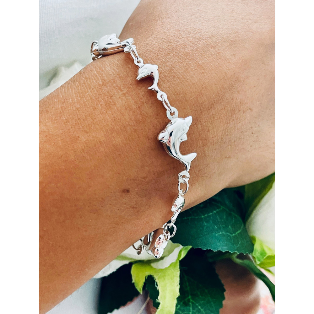 Srebrna bransoletka delfinki