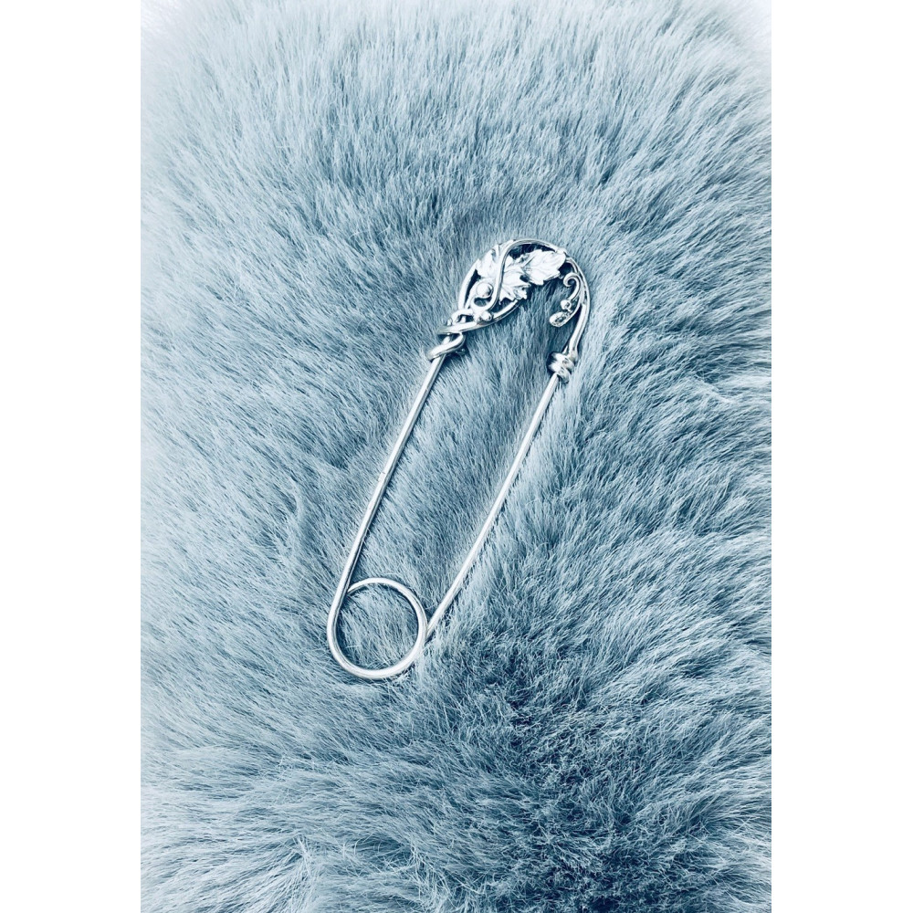 Srebrna broszka agrafka liście