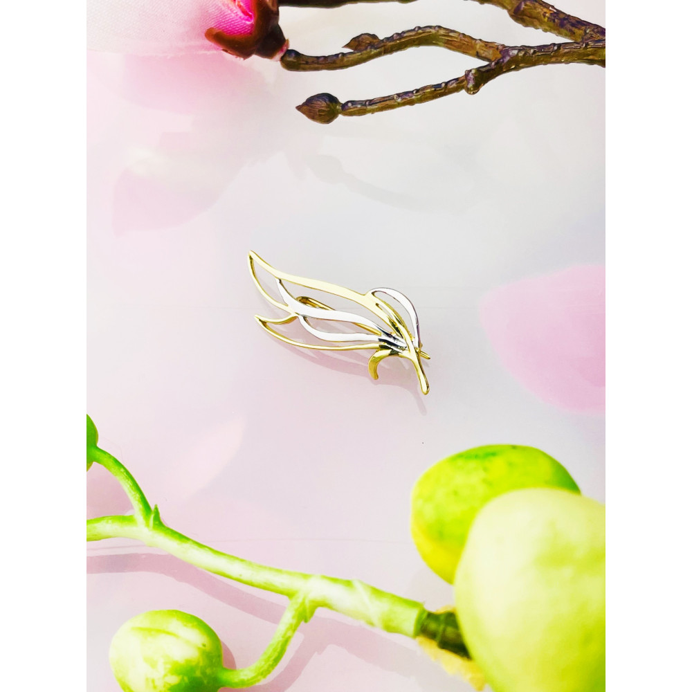 Złota broszka fantazyjna dwukolorowa