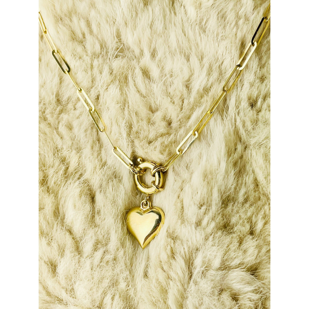 Złoty naszyjnik łańcuszkowy duże ogniwa ankier z sercem