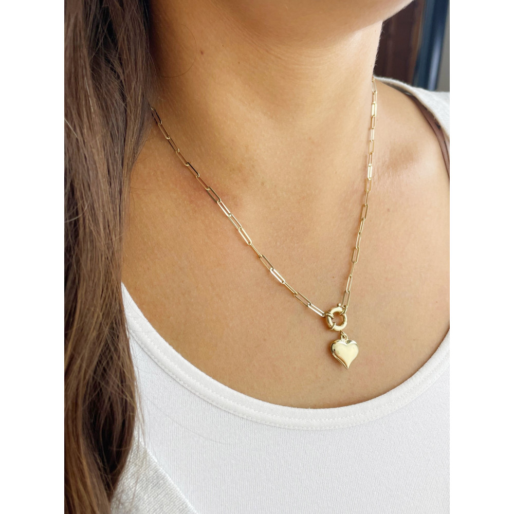 Złoty naszyjnik łańcuszkowy duże ogniwa ankier z sercem