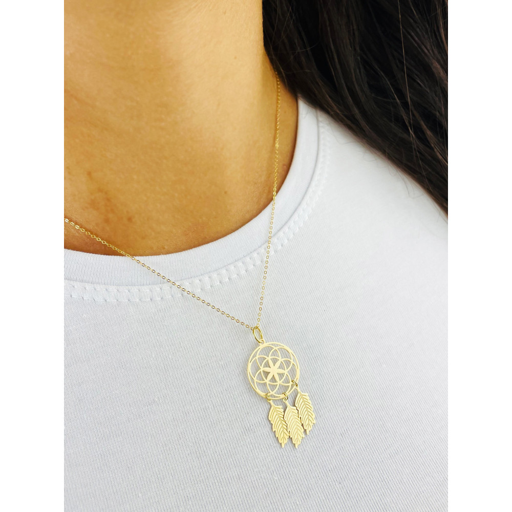 Złoty wisiorek zawieszka łapacz snów