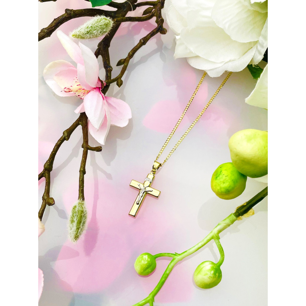 Goldanhänger Kettenanhänger Kreuz Jesus Christus Goldkreuz Bicolor Gelbgold 585er 14KT