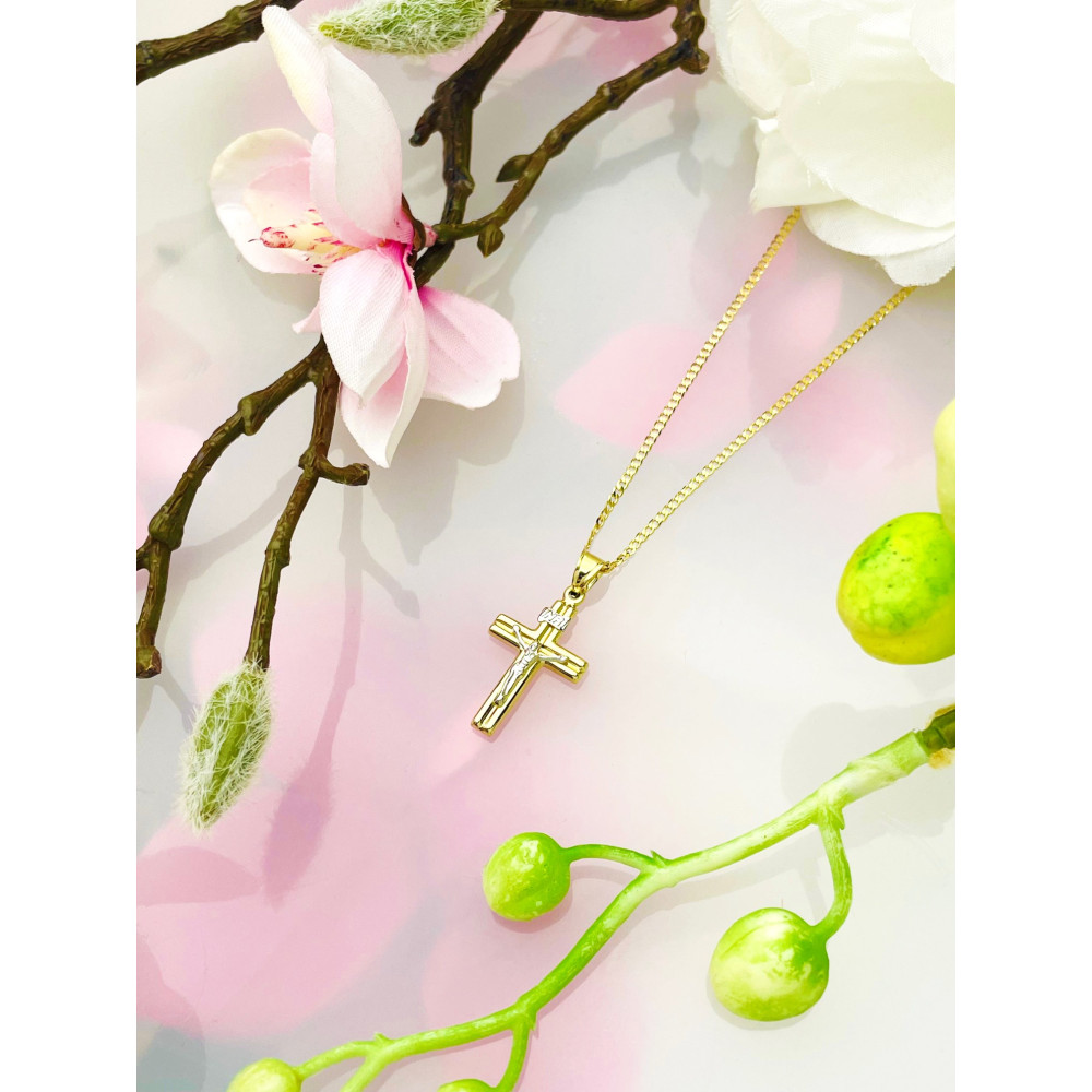 Goldanhänger Kettenanhänger Kreuz Jesus Christus Goldkreuz Bicolor Gelbgold 585er 14KT