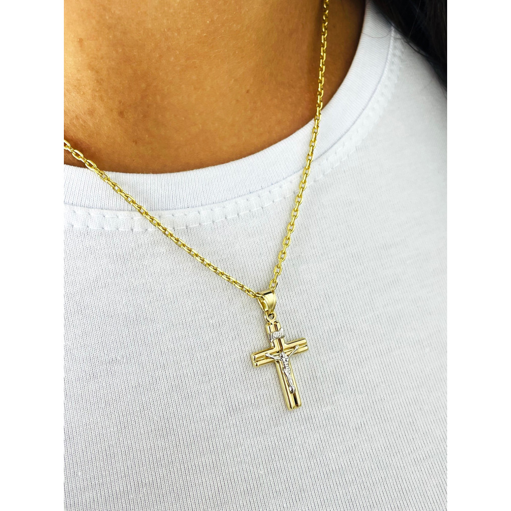 Goldanhänger Kettenanhänger Kreuz Jesus Christus Goldkreuz Bicolor Gelbgold 585er 14KT