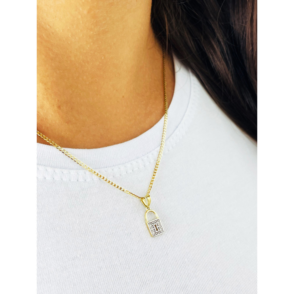 Anhänger Vorhängeschloss Kettenanhänger Bicolor Zweifarbig Gold Goldanhänger mit Zirkonia 585er 14KT