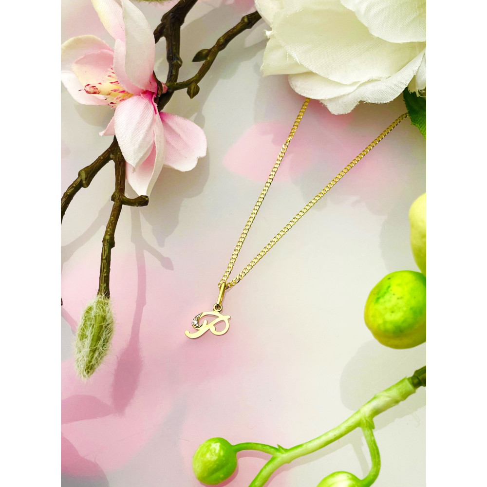 Złoty wisiorek zawieszka ozdobna literka P z cyrkoniami