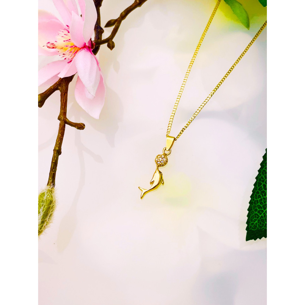 Anhänger Kettenanhänger Delphin mit Zirkonia 585er 14Kt Gelbgold Goldanhänger