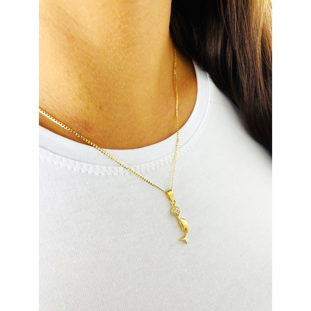 Anhänger Kettenanhänger Delphin mit Zirkonia 585er 14Kt Gelbgold Goldanhänger