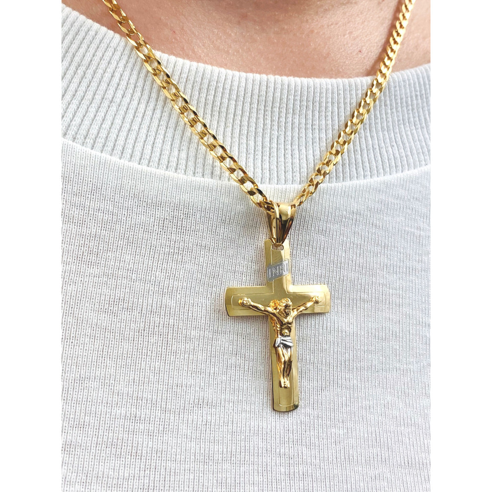 Złoty krzyżyk Jezus Chrystus INRI