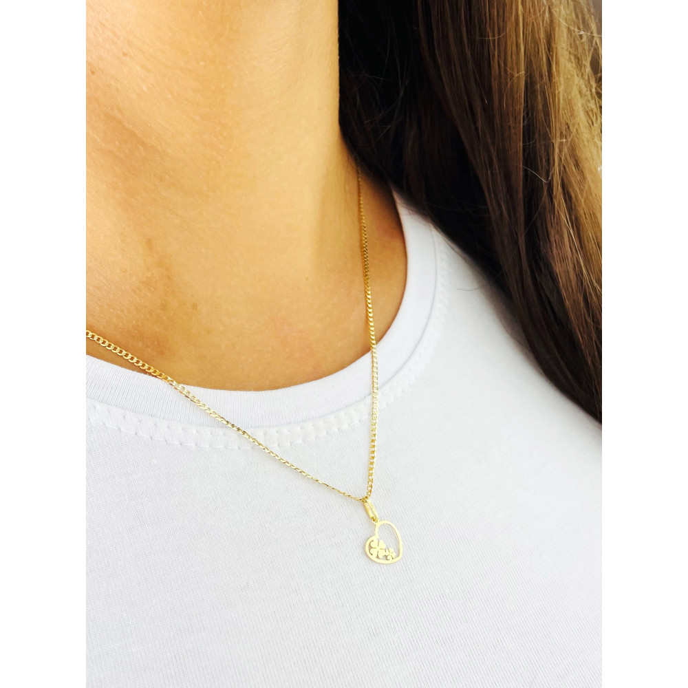 Złoty wisiorek zawieszka serce z koniczynką