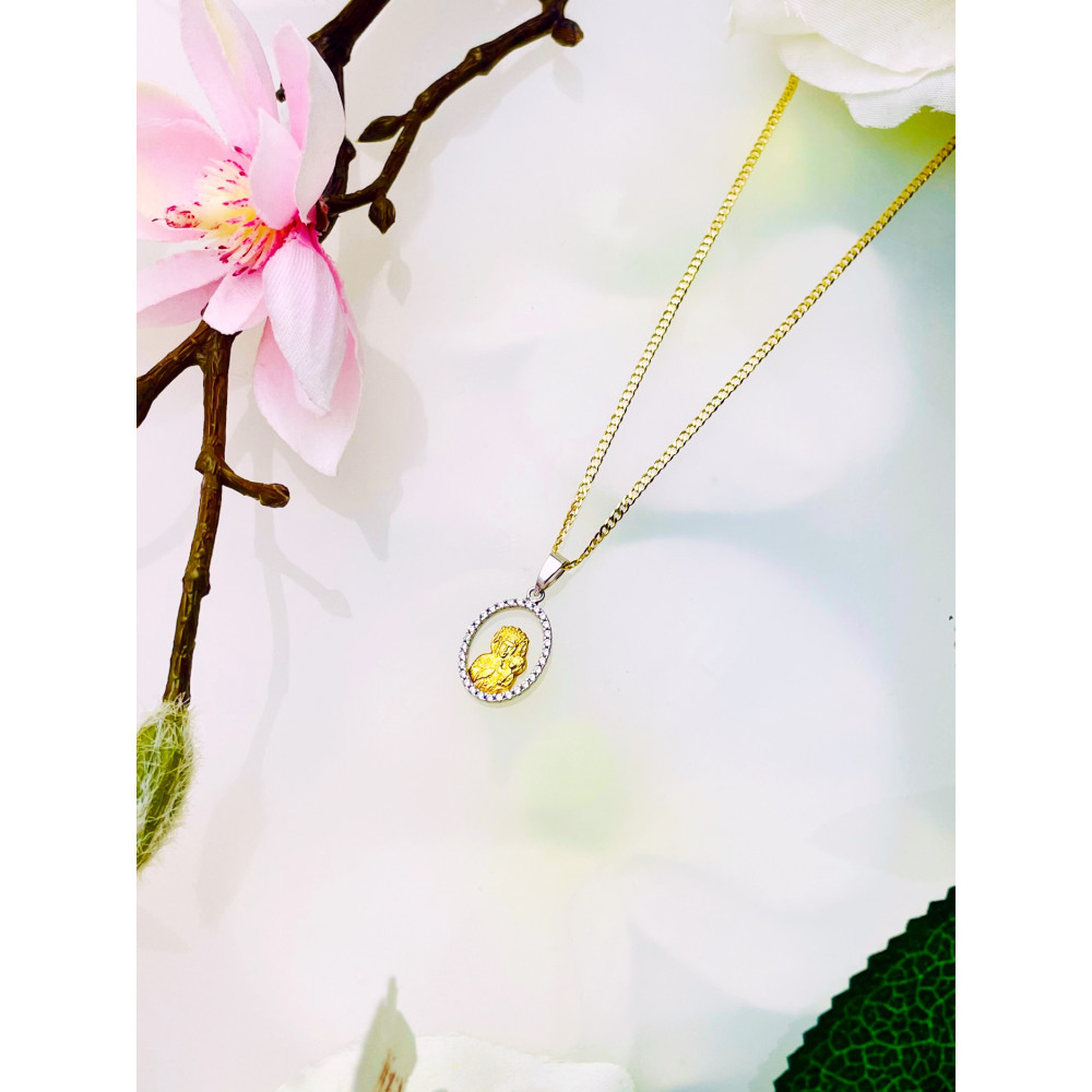 Anhänger Madonna Maria mit Jesuskind Goldanhänger Gelbogold Zirkonia