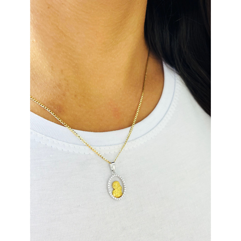 Anhänger Madonna Maria mit Jesuskind Goldanhänger Gelbogold Zirkonia