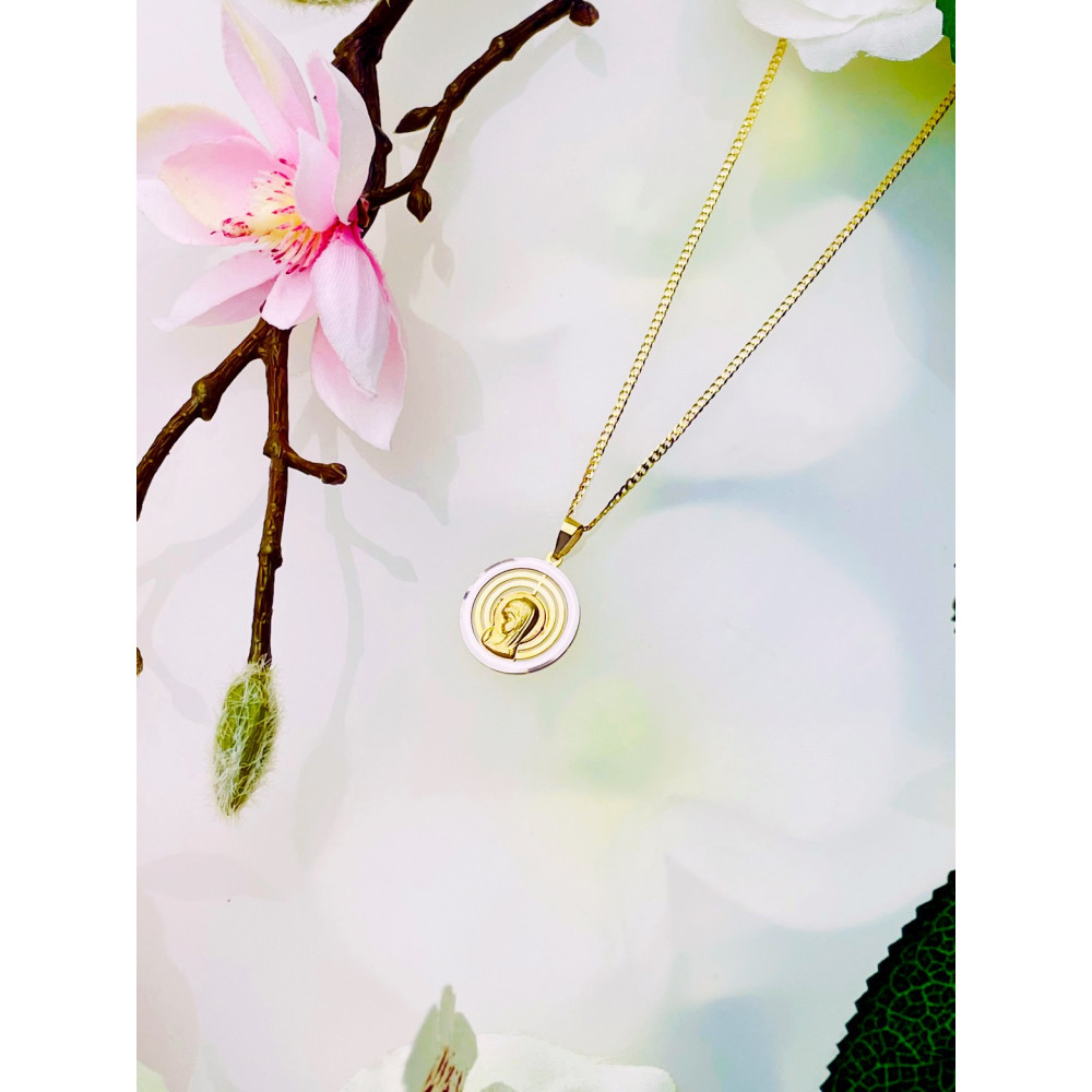 Złoty Medalik Zawieszka Matka Boska Fatimska dwukolorowy