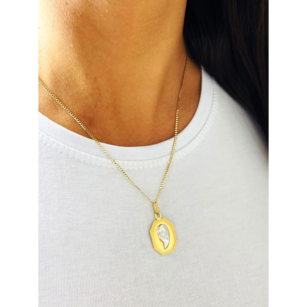 Złoty Medalik Zawieszka Matka Boska Fatimska dwukolorowy