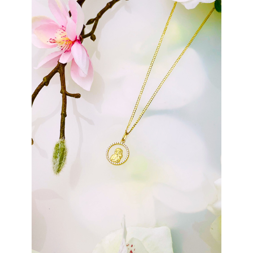 Złoty Medalik z cyrkoniami Zawieszka Matka Boska Częstochowska