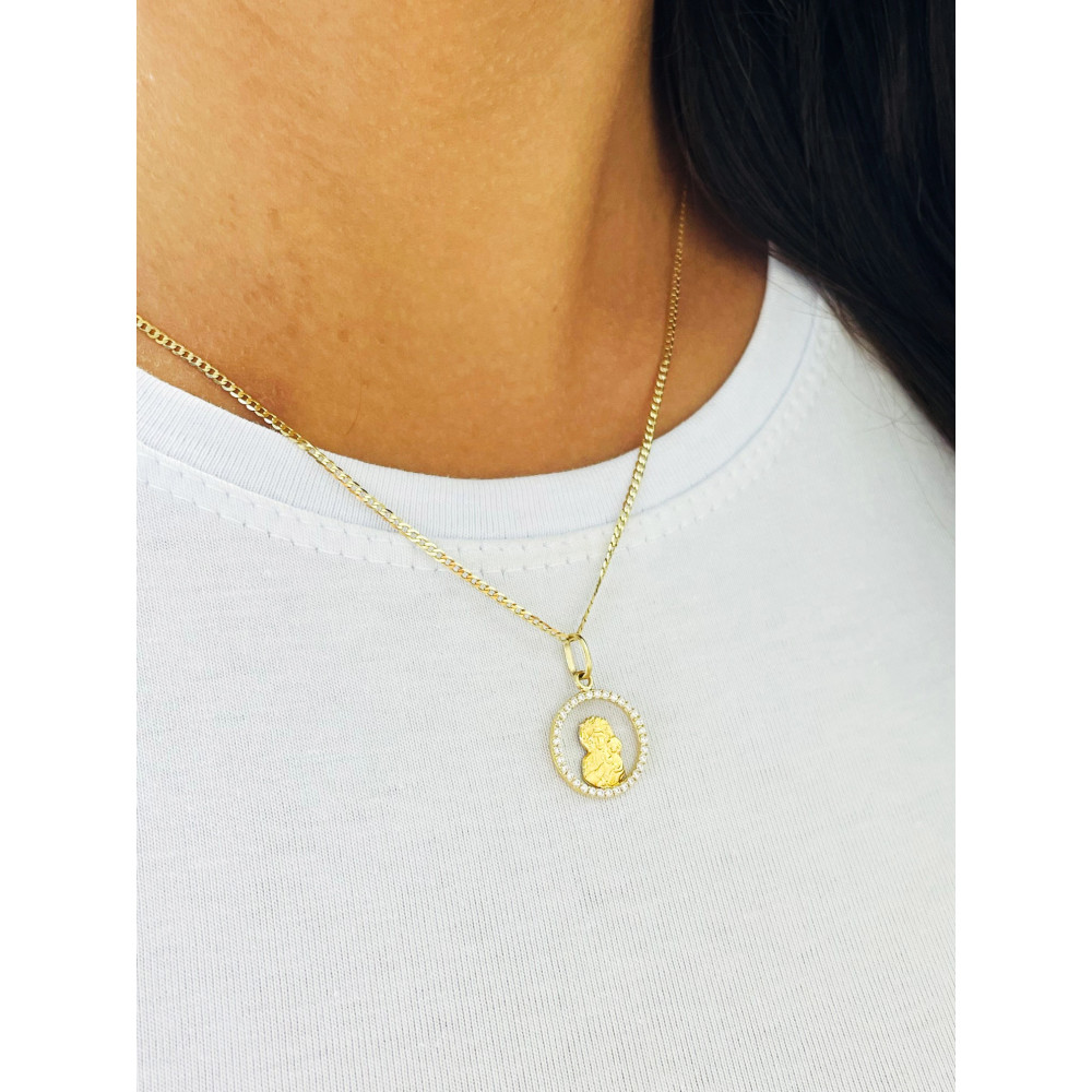 Złoty Medalik z cyrkoniami Zawieszka Matka Boska Częstochowska