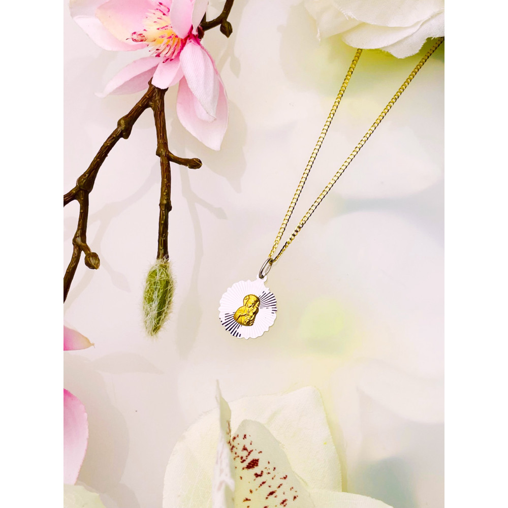 Złoty Medalik Zawieszka Matka Boska z Dzieciątkiem Jezus dwukolorowy