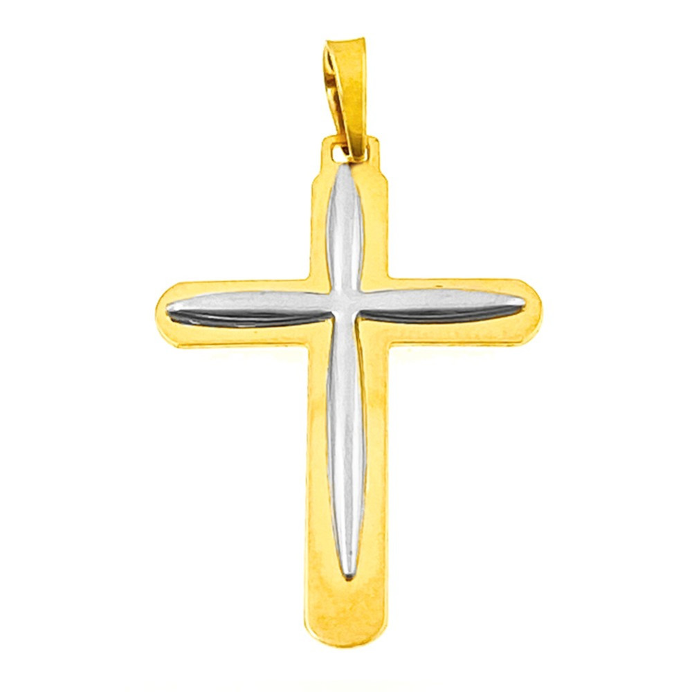 Złoty krzyżyk klasyczny prosty dwukolorowy